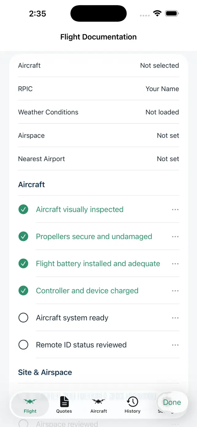 UAScribe preflight checklist
